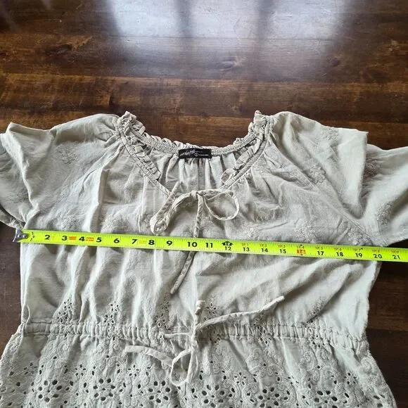 ✨ On Twelfth Sage Eyelet Tie-Front Peplum Blouse Boho Cottagecore S 100% Cotton - Picture 5 of 7